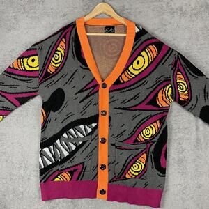 Steady Hands Sweater Cardigan Mens XL 2XL Eyeball Teeth Horror Graphic Oversized